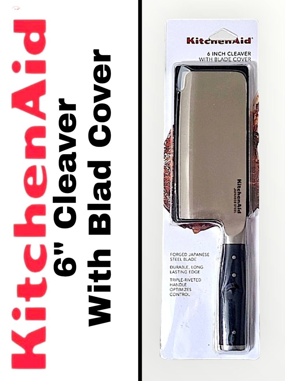 KitchenAid 6" Forged Japanese Steel Cleaver with Black Handle and Blade Cover